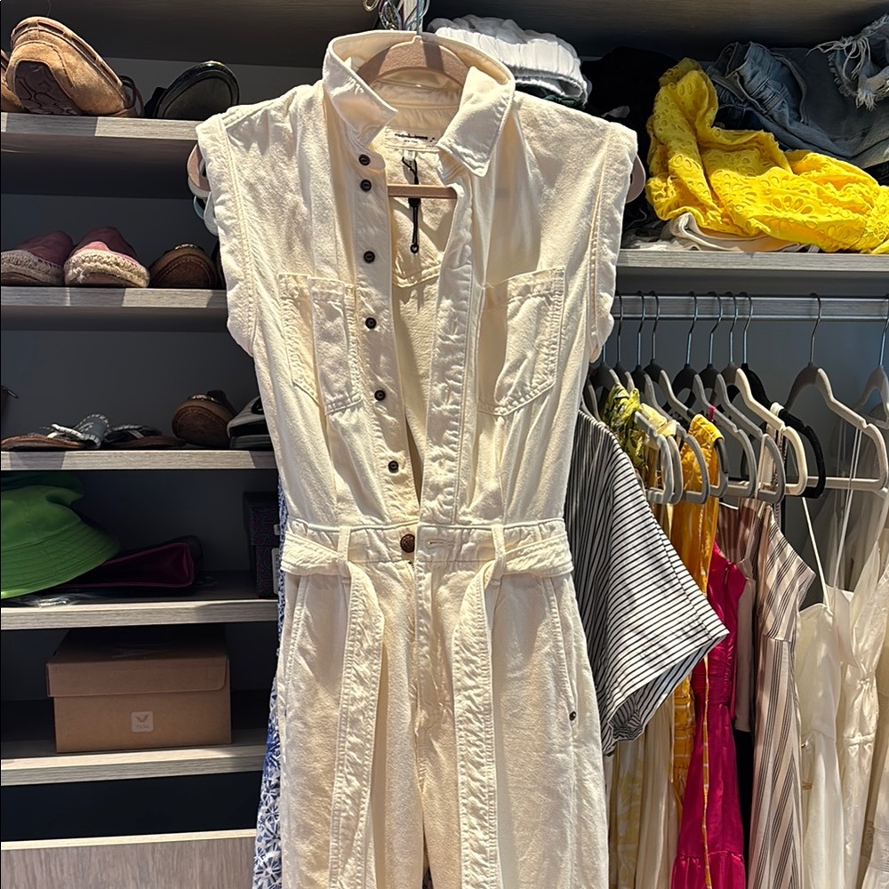 Rag & Bone Sleeveless Cream Jumpsuit with Button Front
